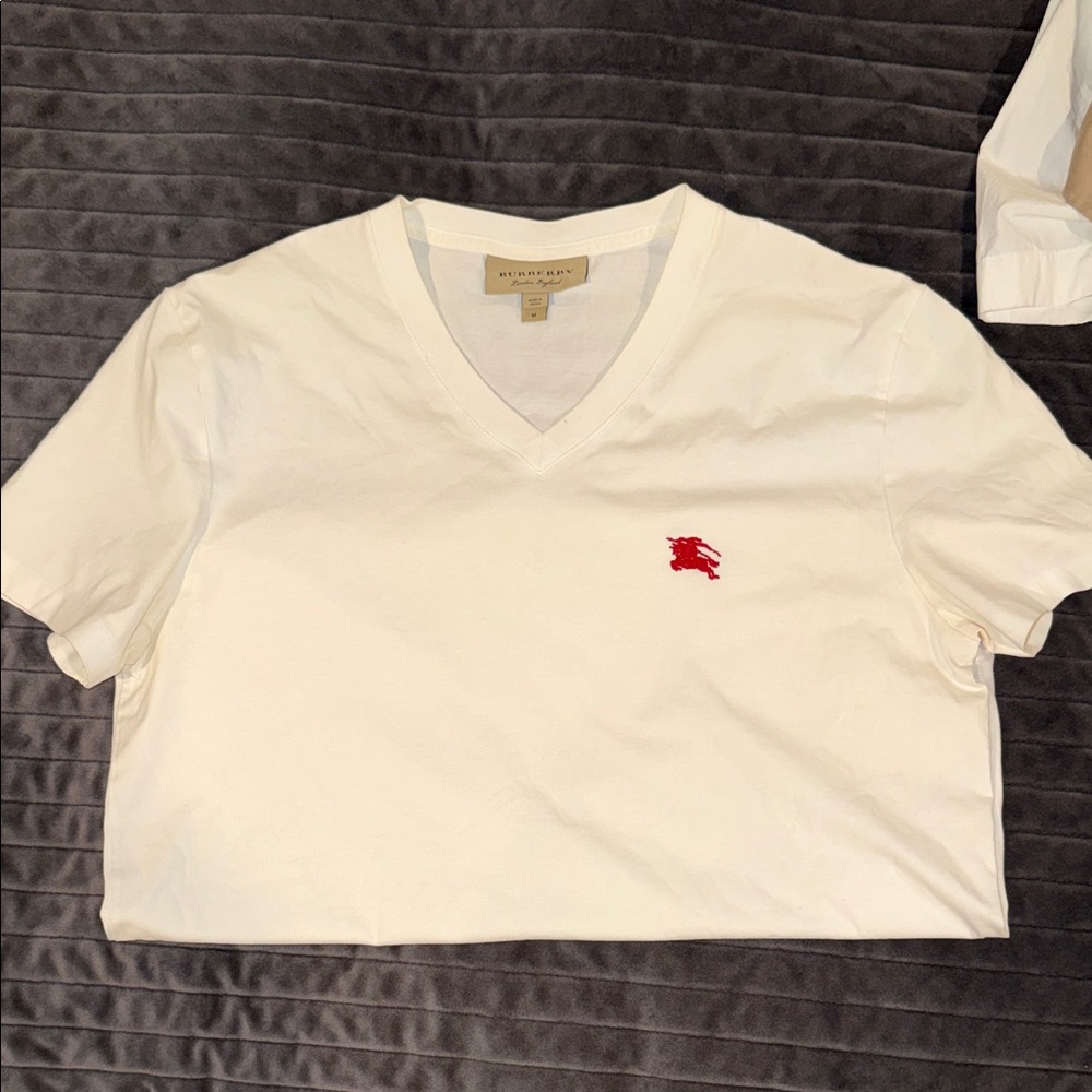 Burberry Cream V-Neck T-Shirt